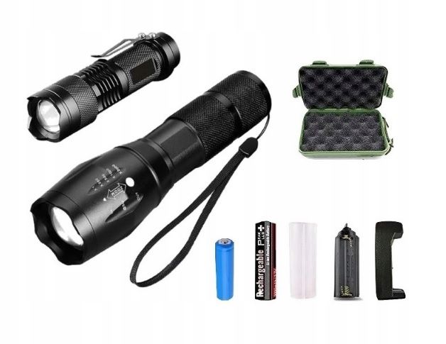 2x LATARKA TAKTYCZNA LED Super Zestaw Z Pokrowcem Etui
