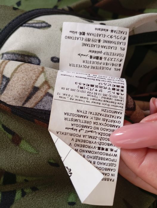 BENETTON M elegancki kombinezon tropikalny wzór liście szerokie nogawk