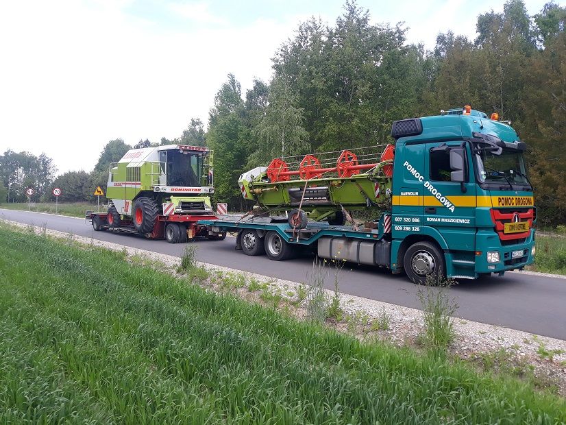 Pomoc drogowa transport kombajnów wózków maszyn laweta traktorów lkt