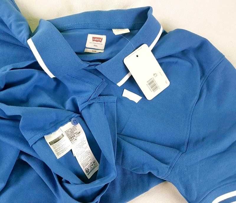 Męska koszulka Levi's - Slim Housemark Polo niebieska nowa Levis - XXL