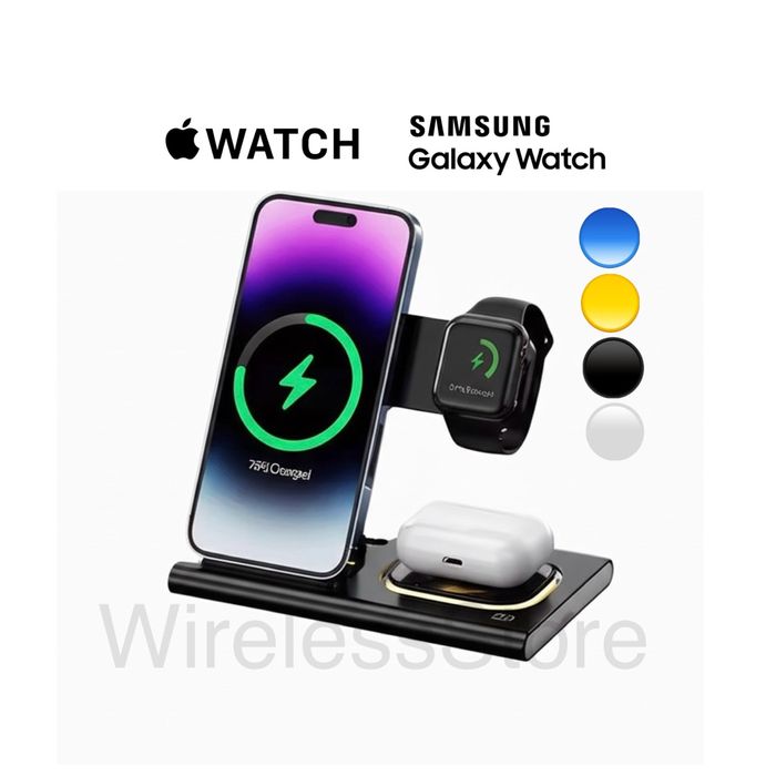 Бездротова зарядка 4 в 1 Apple Watch, Samsung Беспроводная Док-станция