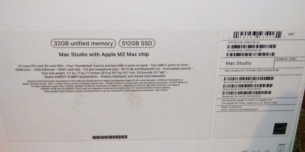 Apple Mac Studio M2 Max 32/512GB