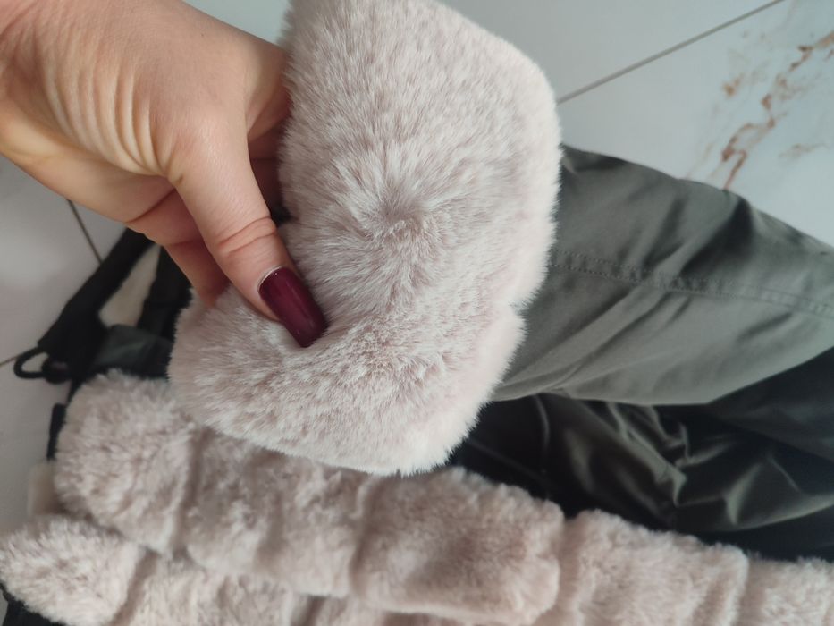 Piękna kurtka parka khaki ocieplana misiem L XL