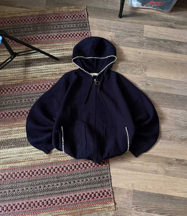 classic womens Sandro Paris navy blue zip Hoodie old money luxury класичне зіп Худі від французького бренду Sandro