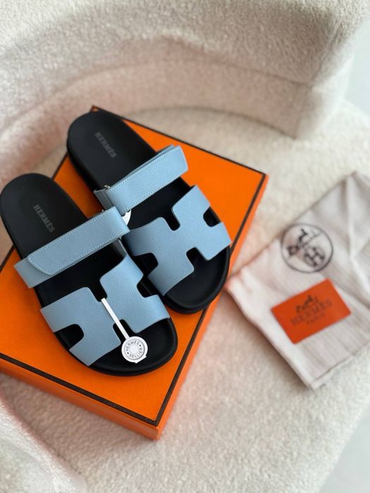 Шльопанці Hermes блакитні шкіра розмір 40
