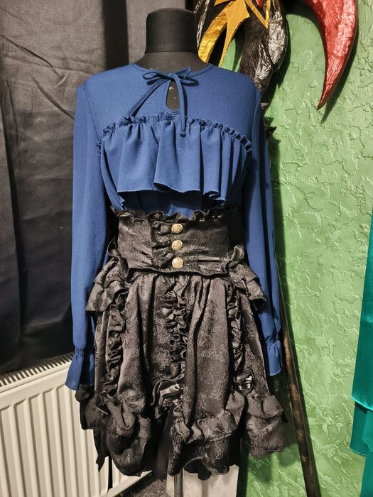 Синя вінтаж сорочка з рюшами