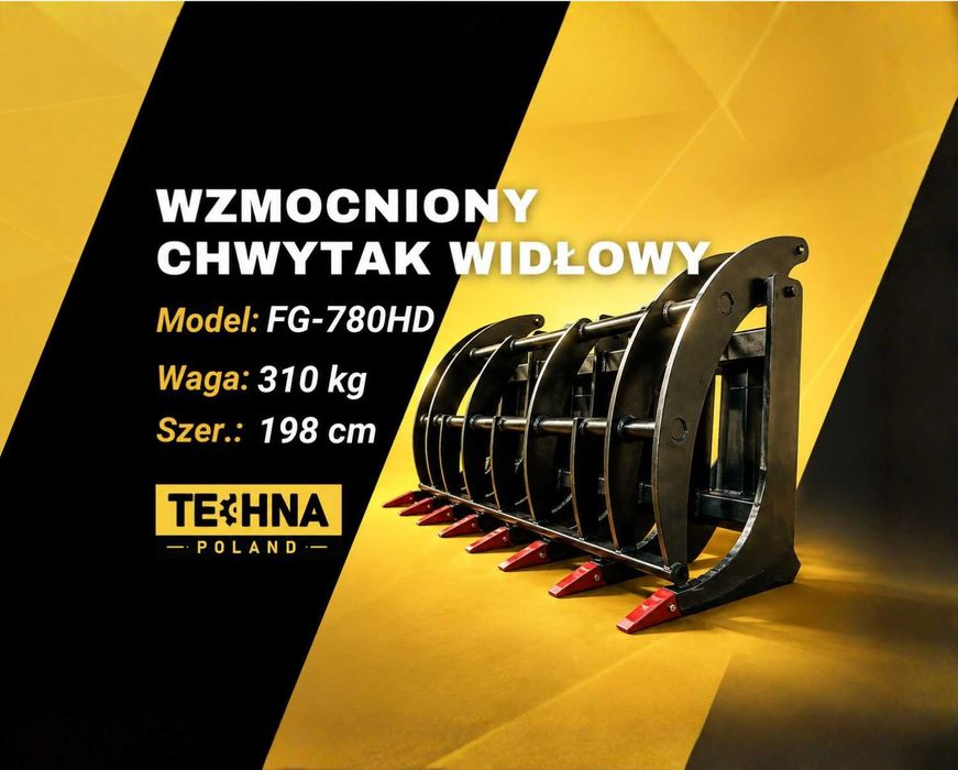 Wzmocniony chwytak widłowy hydrauliczny Techna 198 cm, HD, Chwytak hydrauliczny do trawy, chwytak rolniczych, chwytak typu krokodyl wzmocniony