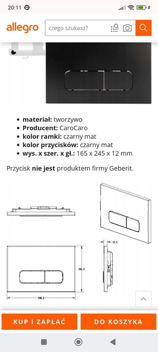 Przycisk do spłuczki czarny mat