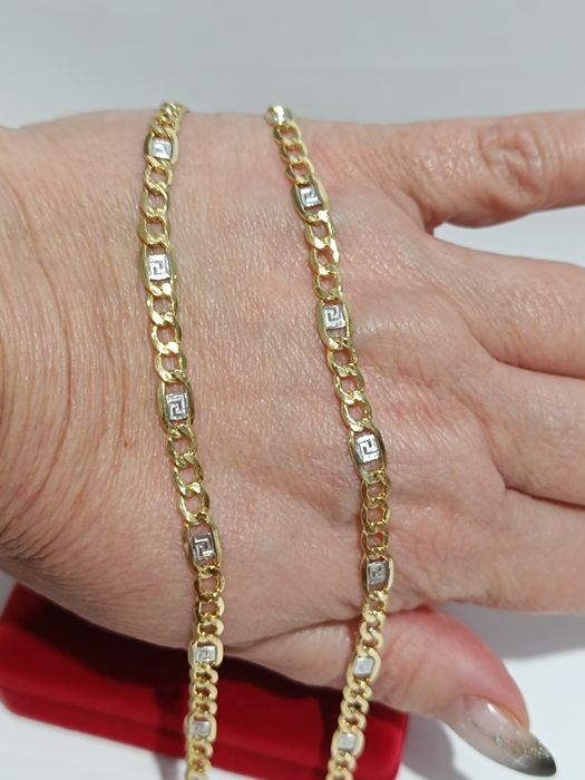 Złoty łańcuszek splot Pancerka ze wzorem greckim dł.50cm, złoto 585