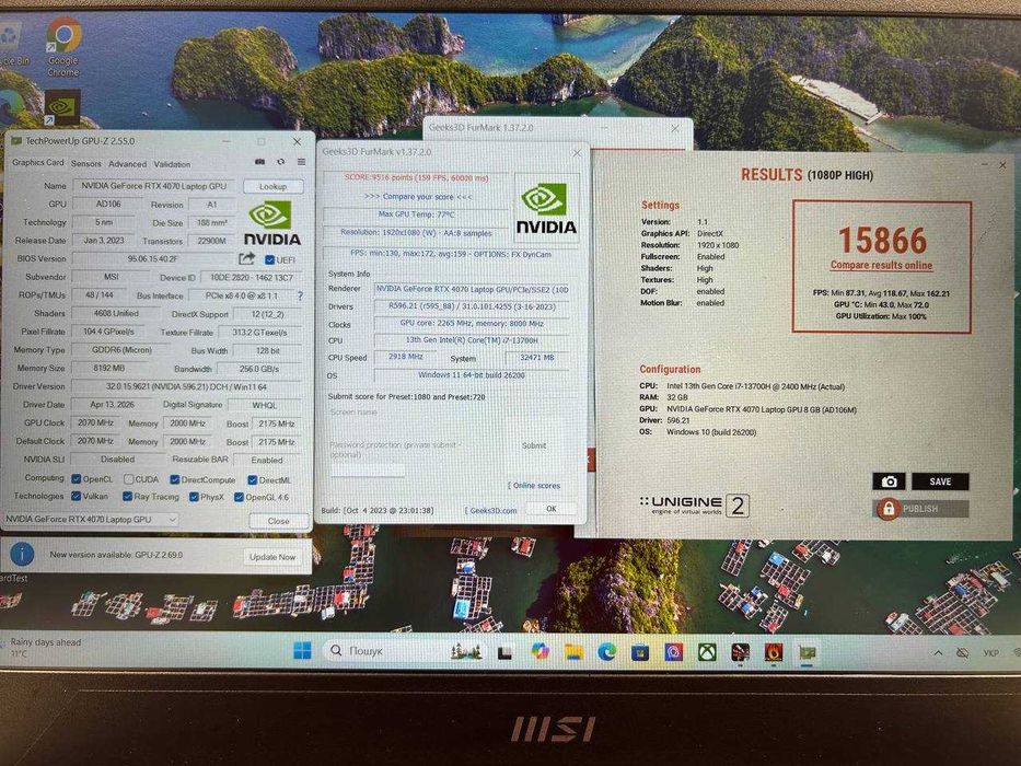 Ігровий ноутбук MSI Pulse 15 B13VGK 144Гц i7-13700H 32GB RTX 4070 8GB 1TB NVMe SSD