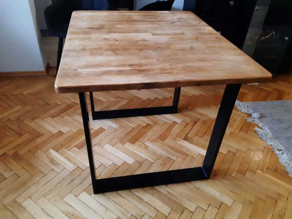 Drewniany Stół Loftowy - Prostokątny, Drewniany Blat