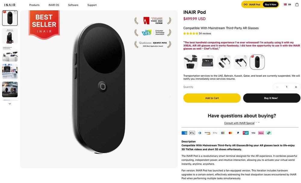 ‼️ INAIR Pod для Xreal, Viture, RayNeo, Rokid (3DoF, 3D, AI)