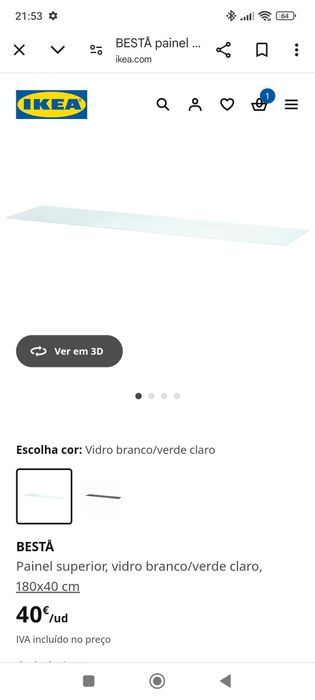 Painel superior para móvel. Tampo de vidro ikea