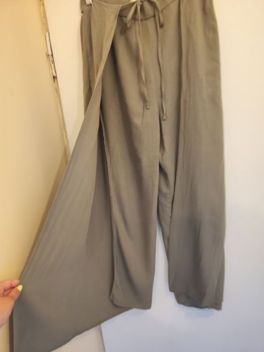 Spodnie szerokie hippie khaki wiskoza len przewiewne 40 L