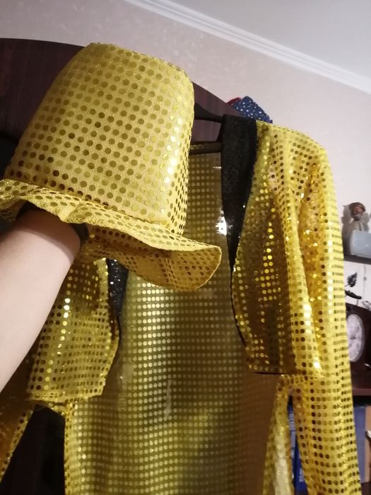 Фрак унисекс с золотыми паетками, маскарадный костюм