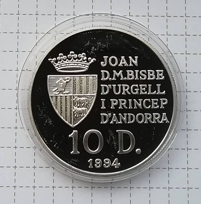 Андорра 10 дінерів 1994р. Відкриття Нового світу. СРІБЛО. ПРУФ.