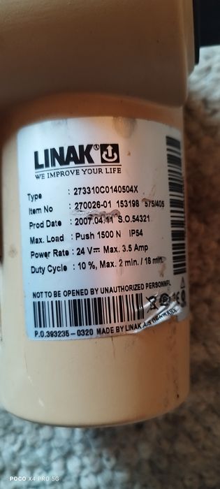Siłownik liniowy 24V LINAK LA27 / 1500N (łóżko medyczne