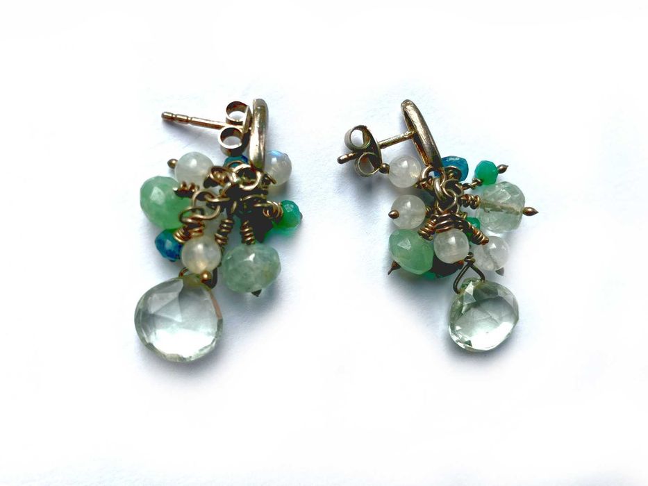 Kolczyki wiszące eleganckie 3,4cm turmalin malachit kryształ  jadeit