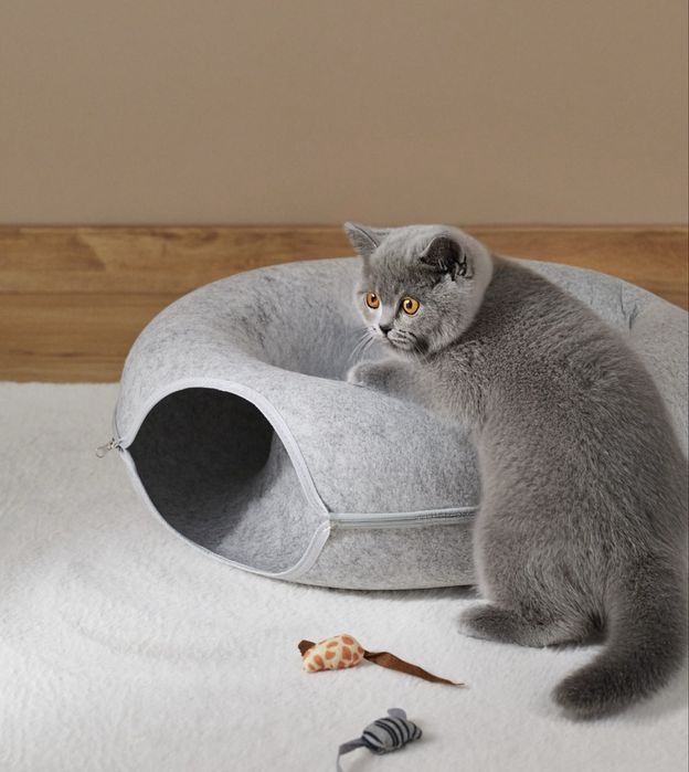 Лежанка-домик для кошек и маленьких собак 2в1 50x50x20 см Серый