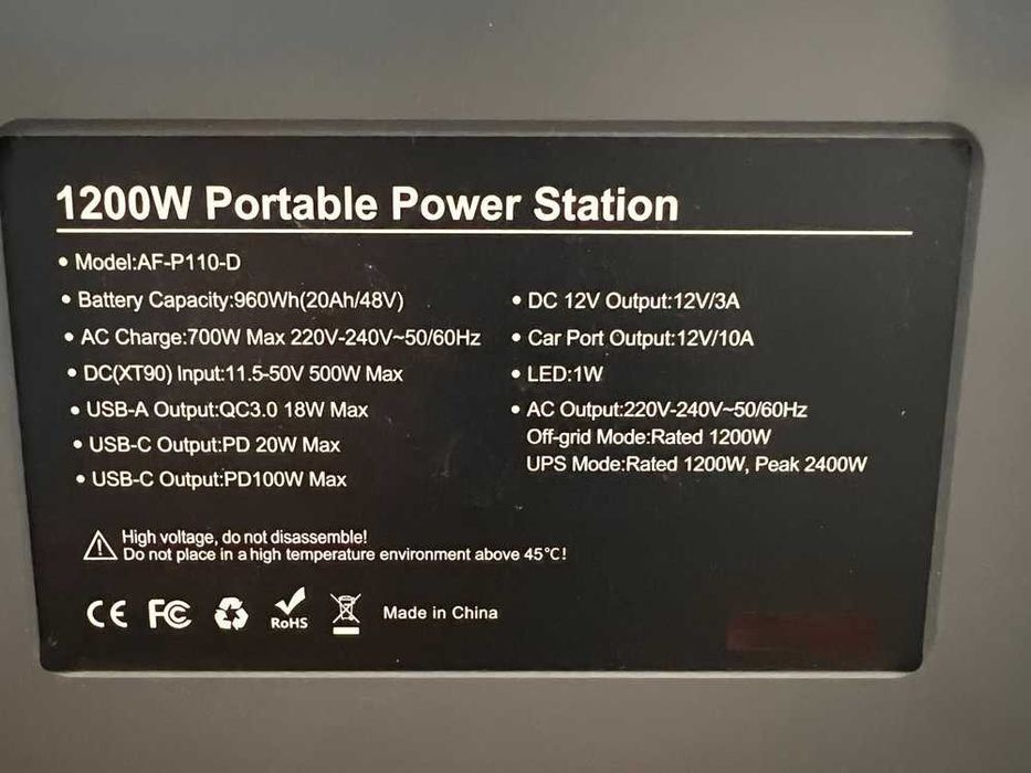 Зарядна станція Aferiy AF-P110-D 1200W 960Wh
