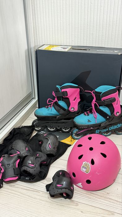 Дитячі ролики Rollerblade Pink Emerald Green ( 33–36)+захист+рюкзак