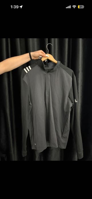 Czarny rozpinany do połowy pullover Adidas (cienki polar idealny np pod kurtkę na narty)