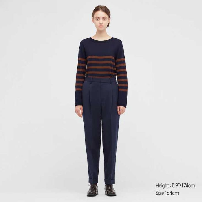 Брюки стильные женские темно-синие шерстяные Uniqlo