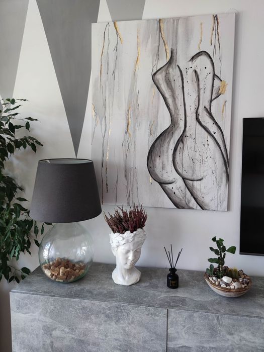 Duży obraz 120x90 złoto kobieta ciało marmur