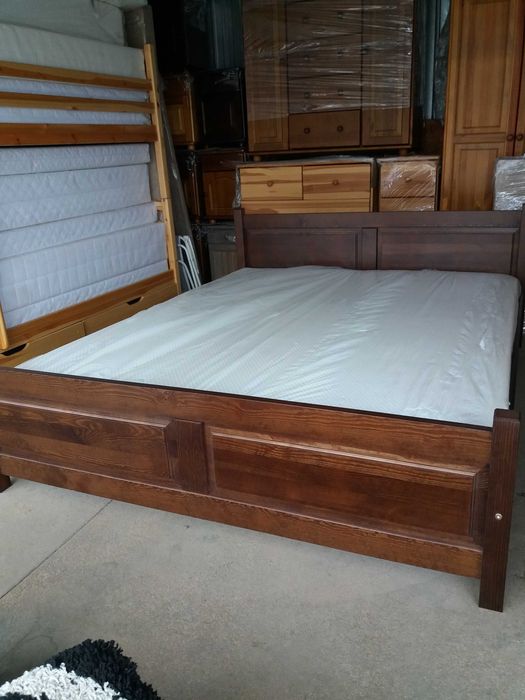 Nowe Łóżko 140x200 drewno sosna, materac sprężyny bonell