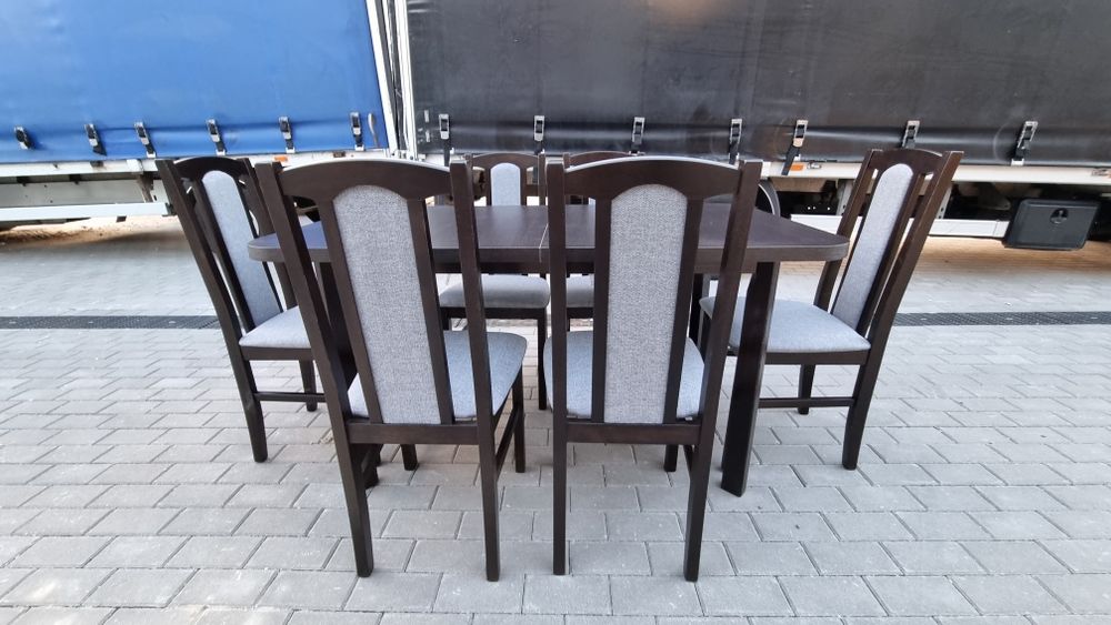 Nowe: Stół rozkładany + 6 krzeseł, wenge+szary, dostawa cała POLSKA