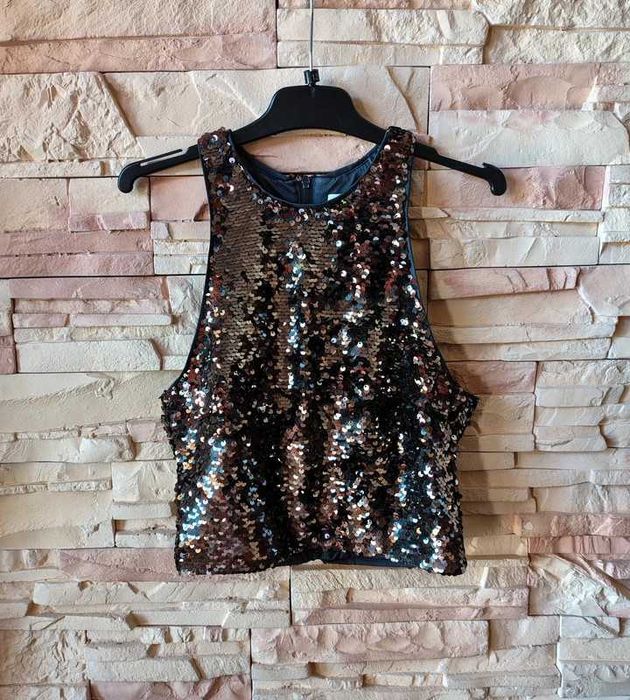 Modny cekinowy imprezowy crop top must have bestseller H&M XS