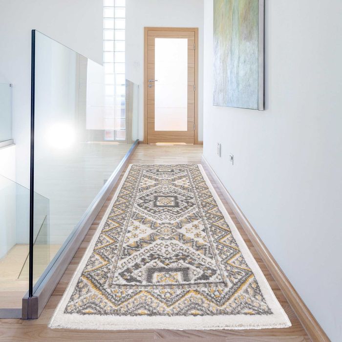 Chodnik dywan aztecki szary 67x160 cm długi na korytarz do salonu