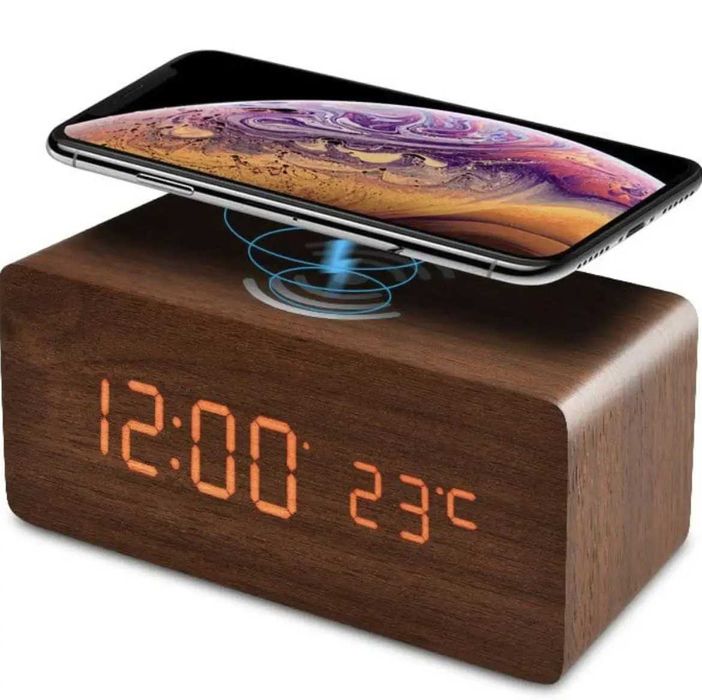 Будьльник!FiBiSonic LED Дерев'яний,  бездротовим зарядним пристроєм