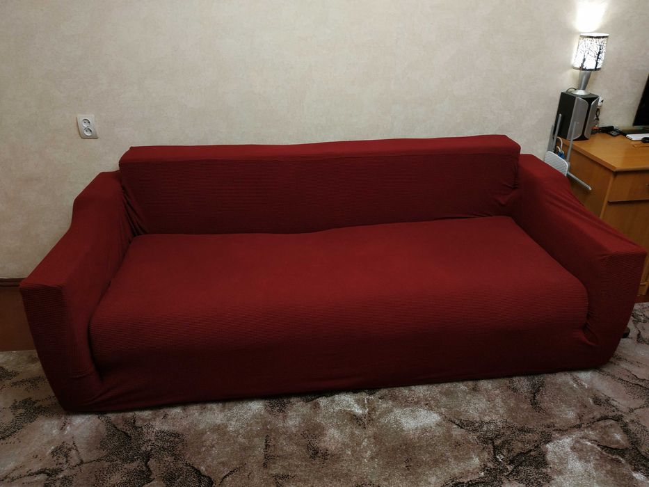 Натяжний еластичний бордовий чохол для 2-місного дивана, софи, канапи