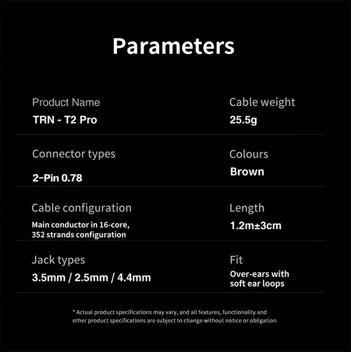TRN T2 Pro 16 Core Modułowy 2.5/3.5/4.4mm 2Pin0.78/QDC Brown/Black/Gray