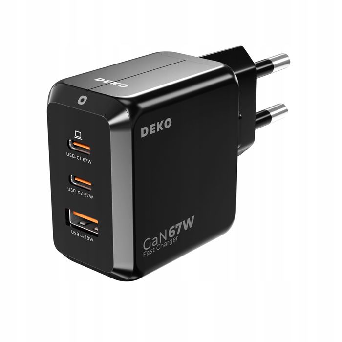 Ładowarka USB C DEKO 67W 3xUSB do telefonu, laptopa, tabletu