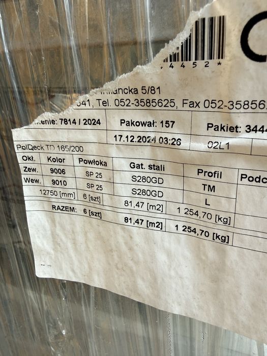 Plyta warstwowa dach 165 mm