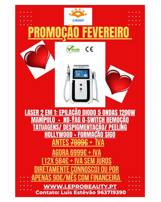 Laser diodo 5 ondas + Nd-Yag  Remoção tatuagens+ Curso + Garantia