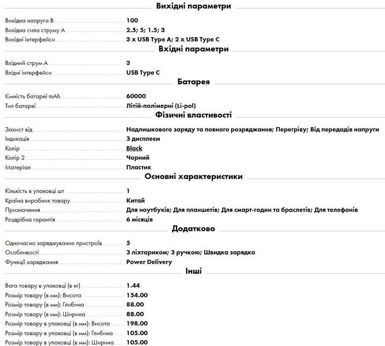 Повербанк 60000mAh 100W (PD) для ноутбука | ArmorStandart EnergyCore