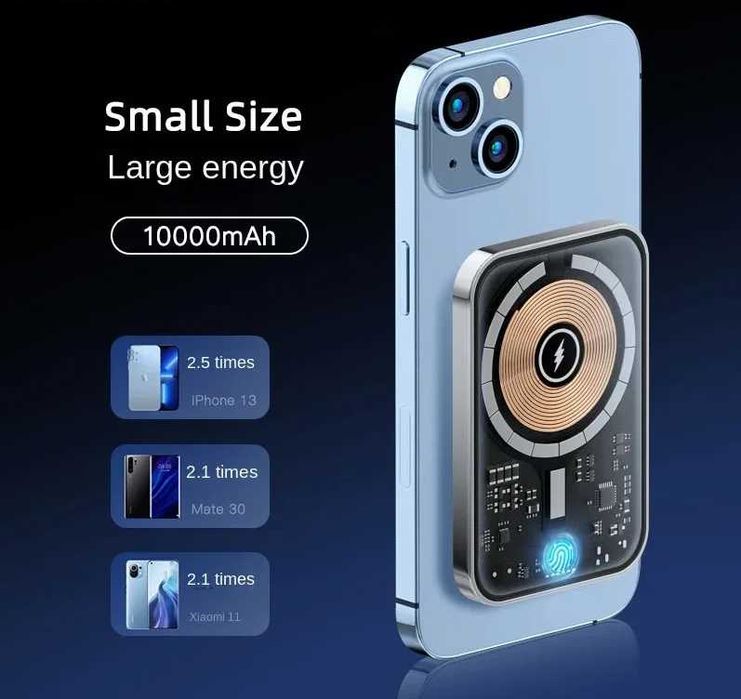 Прозорий Power Bank 10000 mAh з бездротовою зарядкою Qi