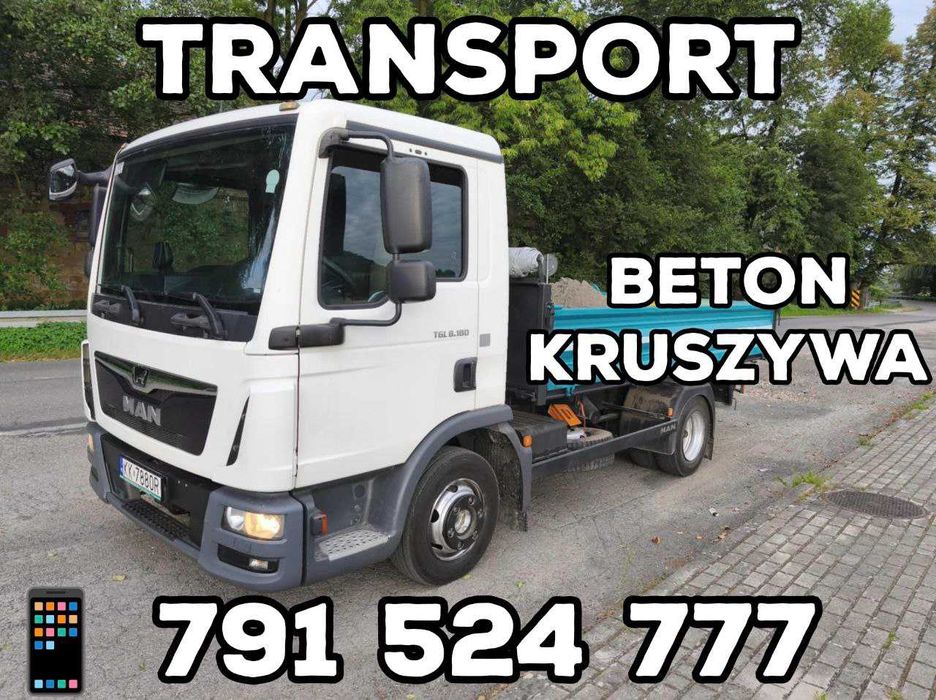 Transport wywrotką betonu z betoniarni, kruszywa, ziemia