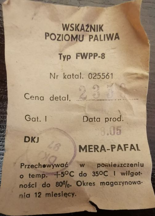 Wskaźnik poziomu paliwa Mera Pafal FWPP-8