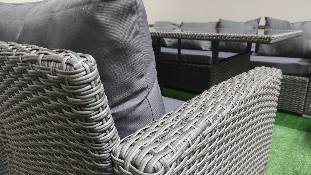 Zestaw Meble Ogrodowe 8 osób podwójny technorattan Szary