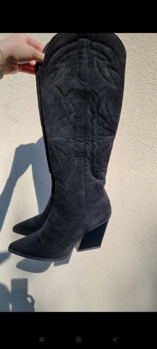 Kowbojki damskie 38 zamszowe czarne haftowane