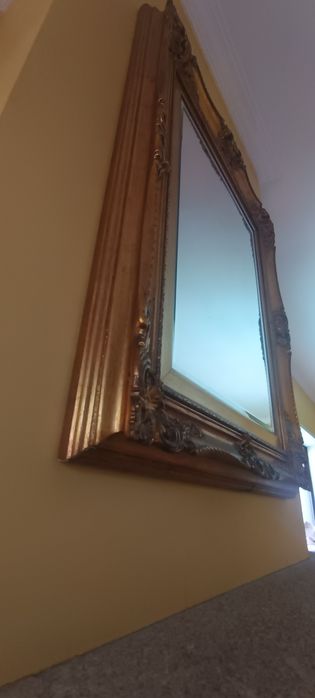 Espelho Grande Barroco 96x76cm - Madeira Maciça Talhada à Mão Dourada