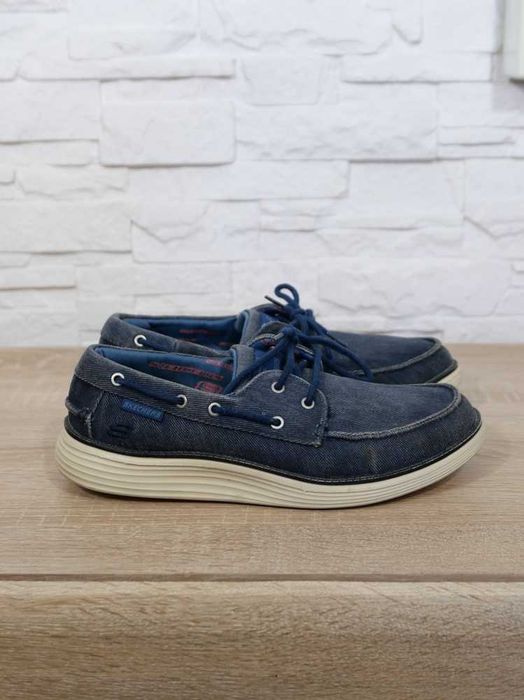 Skechers buty mokasyny jeansowe granatowe lekkie wygodne 42