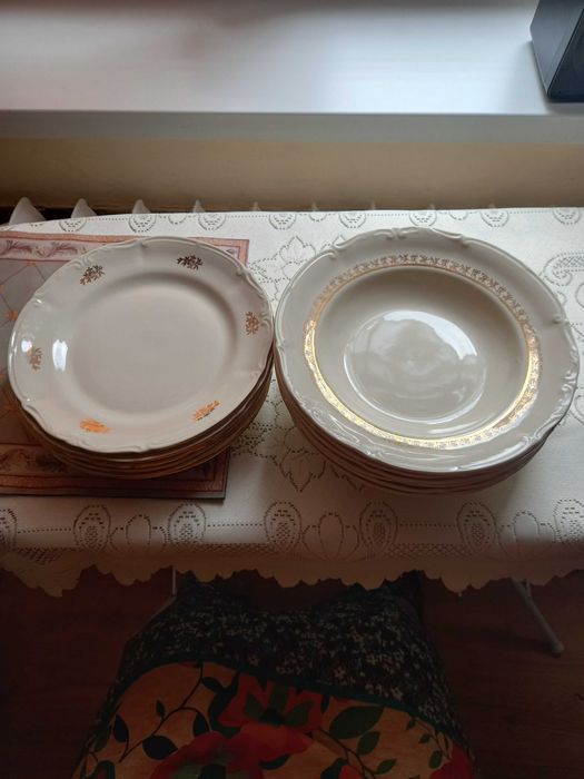 Talerze obiadowe 6 szt głębokie i 6 szt płytkie porcelana PRL Tułowice