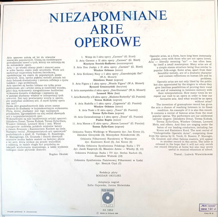 Niezapomniane arie operowe vol.1 - płyta winylowa