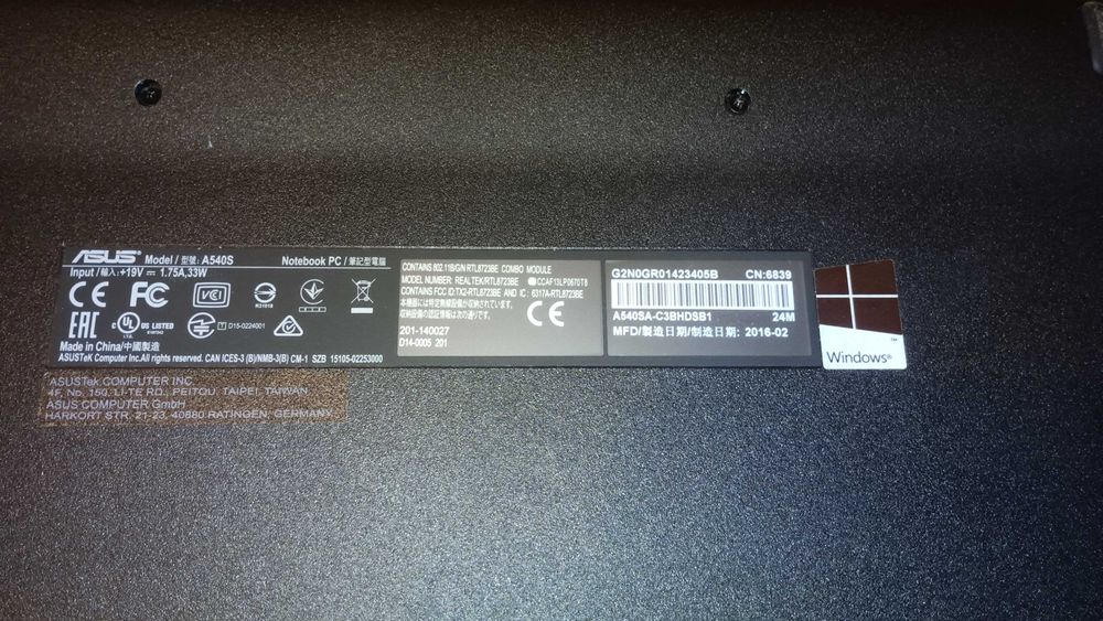 Computador Portátil ASUS A540s 15" < 2KG Windows 10, Office