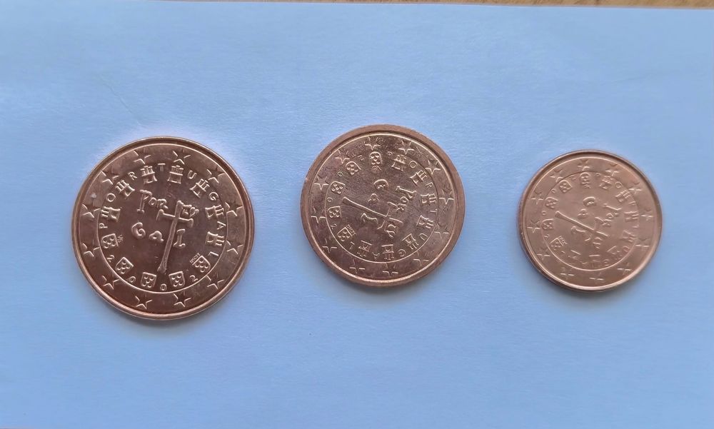 Moedas de 1 e 2 e 5 cêntimos de 2002 PORTUGAL UNC
